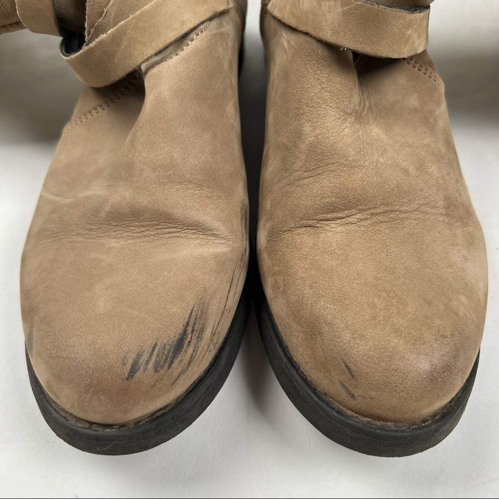 Steve Madden - Adriian Boot - Tan Low Heel Riding Boots w/ Wrap Around Buckle - Picture 6 of 12